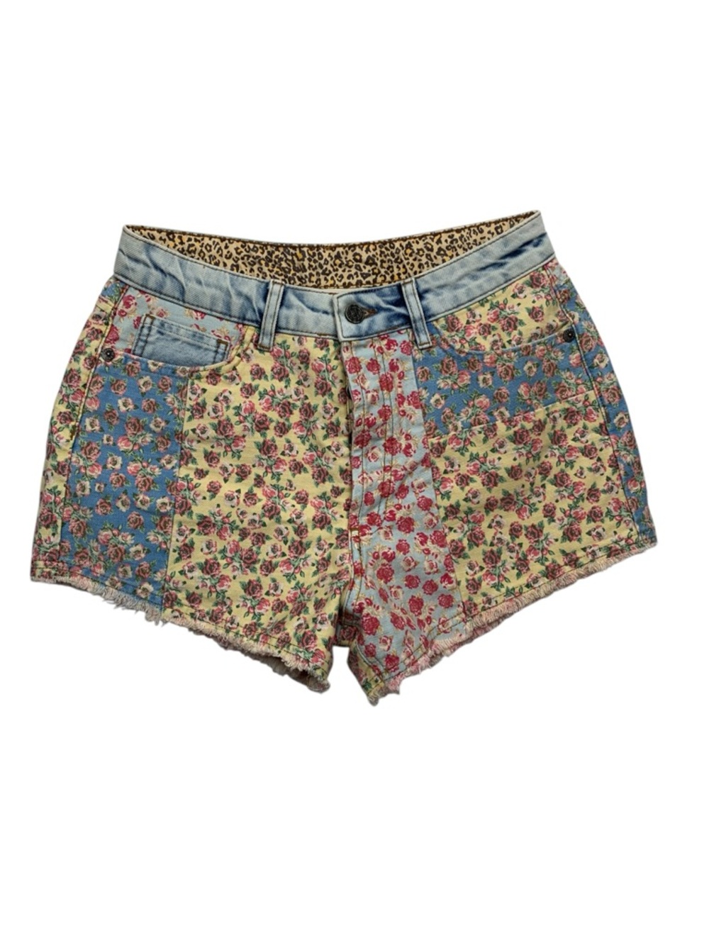 Farm Rio size 28 new Floral Patchwork High-Rise Women’s Denim Shorts Multicolor